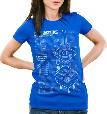 Produktbild von style3 2600 VCS Computer Blaupause Damen T-Shirt 80er Joystick 8-Bit retro gamer, Farbe:Blau, Größe:XS