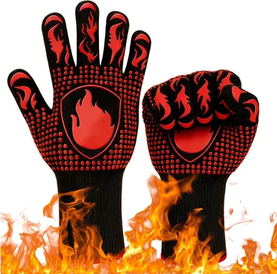 Produktbild von Grillhandschuhe, feuerfest, 1 Paar, rot, für Grill