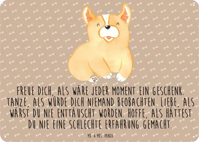 Produktbild von Mr. & Mrs. Panda Wandbild Corgie DIN A6 - Hundeglück - Geschenk, Sprüche, tafel, Spruch, Blechschild, Schild, Türschild, Hunderasse, Lebensfreude, Lebensfroh, Hund