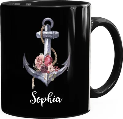Produktbild von personalisierte Kaffee-Tasse mit Namen Anker Blumen Namenstasse persönliche Geschenke SpecialMe® schwarz Keramik-Tasse