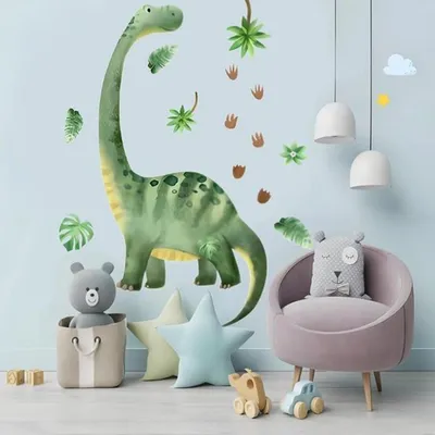 Große XXL Wandsticker von Dinosauriern für das Kinderzimmer, Dino Wanddekoration, Wandsticker für Jungen mit Pflanzen und