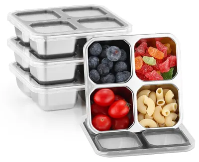 Productafbeelding van Omgoods - RVS Snackboxen met 4 Compartimenten, Herbruikbare Snackcontainers voor School en Werk