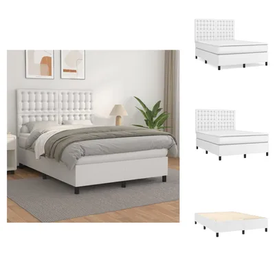 Imagen del producto de vidaXL Base de cama con somier y colchón, blanco, 140x200 cm, tapizada en cuero sintético - Camas y estructuras de cama
