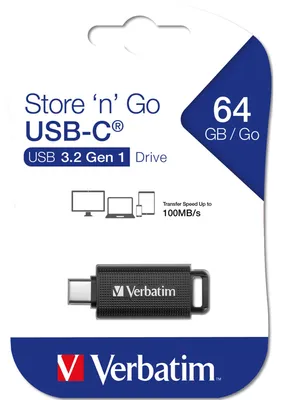 Produktbild von Verbatim USB 3.2 Stick 64GB, Retractable Typ-C, (R) 100MB/s, (W) 20MB/s, Retail-Blister