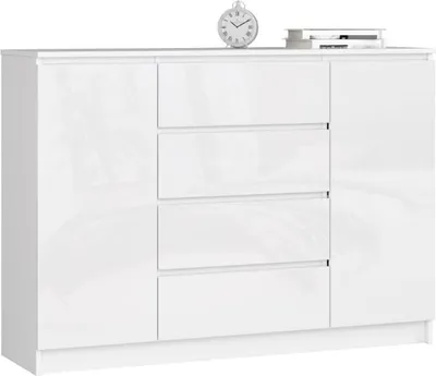 Zdjęcie produktu dla BDW, komoda z 4 szufladami, 139x40x99 cm, K140, biały wysoki połysk