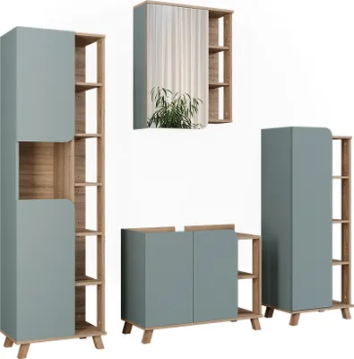 Immagine prodotto di Set di mobili da bagno Vicco Karen Sonoma/blu 4 parti, Model 55420