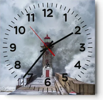 Produktbild von Wanduhr - Quadrat - Glasuhr - Laterne Meer Sturm - 30x30cm - Schleichendes Uhrwerk - Lautlos - zum Aufhängen bereit - Dekoration Modern - Wanddekoration aus Glas - C4AC30x30-5003