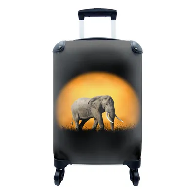 Produktbild von MuchoWow® Koffer Handgepäck Trolley Rollkoffer Kleine Reisekoffer mit 4 Rollen - Elefant - Sonne - Orange - Cabin Size < 55x40x23 cm & 55x40x20 cm - Fotokoffer - Kabinenkoffer - Boardgepäck - Reise-Box - Reisekoffer - Reisegepäck - Koffer mit Bild - Trolley für Kinder