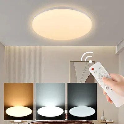 Immagine prodotto di Plafoniera a LED - 24 W, 23 x 23 cm, a incasso - Ultraflatta (4,5 cm) - Dimmerabile con telecomando - Temperatura di colore regolabile - Montaggio a superficie - 5–10 m² - Bianco