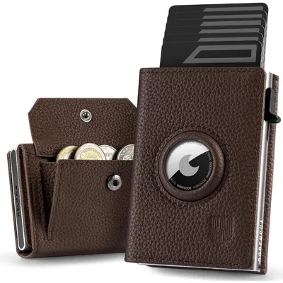 Immagine prodotto di Portafoglio con scomparto extra-large per monete, protezione RFID, chiusura magnetica, color marrone e argento
