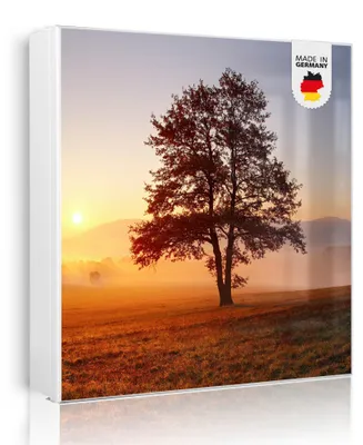 Zdjęcie produktu dla banjado metalowa szafka na klucze, duża 30x30 cm z 32 haczykami, może służyć jako tablica magnetyczna, biały korpus, zawias po lewej stronie, Sonnenaufgang [SKGW2 12297]