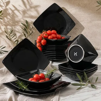 Obrázok produktu pre Konsimo jedálenský servis EPIRI pre 6 osôb (18 kusov), vhodný do umývačky riadu a mikrovlnnej rúry, čierny, keramika, MODERN, 25x25|21x21|17x17cm