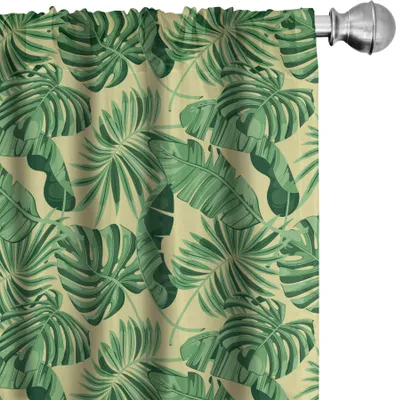 Immagine prodotto di ABAKUHAUS Tende Urwald, tende, motivo botanico a foglie ispirato al verde lussureggiante delle foreste pluviali brasiliane, 2 pezzi 75 x 245 cm, guscio d'uovo e verde