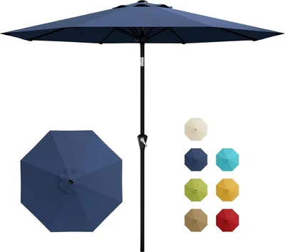 Produktbild von Terrassenschirm - Tischschirm - Ø 210 cm - Kurbelaufzug - Druckknopf-Neigung - 8 Streben - UV-Schutz - Armeegrün