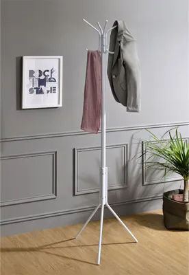 Produktbild von Kleiderständer Garderobenständer ARIST Standgarderobe Kleiderstange aus Metall mit 8 Kleiderhaken, weiß lackiert