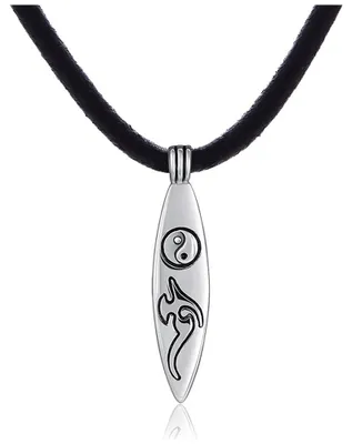 Produktbild von DonDon Herren Lederkette Leder Halskette 50 cm mit Edelstahl Anhänger Yin Yang Board