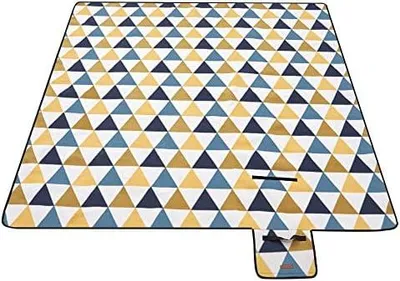 Produktbild von Picknickdecke, 200 x 200 cm, groß, Campingdecke, für Park, Garten, Strand, wasserdicht, faltbar, gelbe und Blaue Dreiecke GCM76S