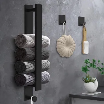 Imagen del producto de Soporte para toallas Unyqoos® sin necesidad de taladro, acero inoxidable mate – Soporte de pared con 2 ganchos autoadhesivos para baño y cocina, para montaje vertical u horizontal
