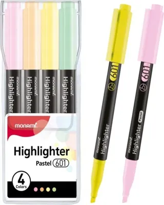 Produktbild von Set Monami 601 pastellfarbene Textmarker, schräge Spitze, 4 St.