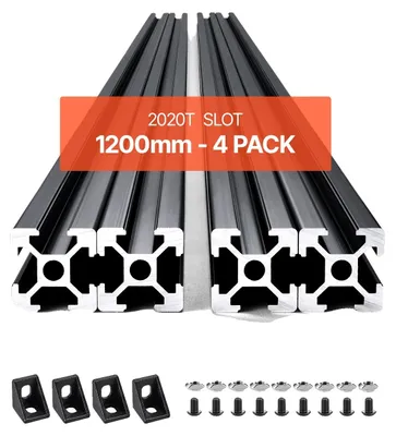 Image de VEVOR Kit de 4 profilés en aluminium 1200 mm Profilé en T 2020 Aluminium, anodisé selon les normes européennes, convient pour imprimante 3D, machine CNC DIY, gravure laser, noir