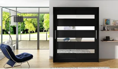 Obrázek produktu pro Vysoká šatní skříň 150 cm se zrcadlem ELADIO 13 - černá