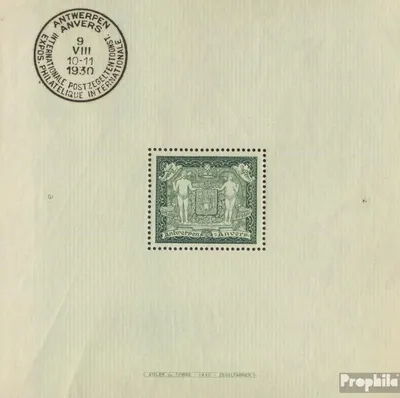 Produktbild von Briefmarken Belgien 1930 Mi Block1 (kompl.Ausg.) mit Falz Antwerpen