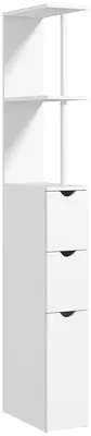 Produktbild von Badezimmerschrank mit Schubladen, offenen Regalen, Schrank, 15 x 33 x 136,5 cm, weiß