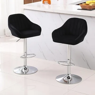 Image de Ensemble de 2 tabourets de bar en similicuir, réglables en hauteur, avec accoudoirs, couleur noire