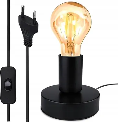 Produktbild von Markenlos Vintage Nachttischlampe mit Kabelschalter E27 Schwarz