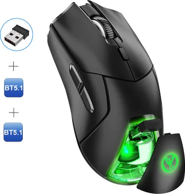 Produktbild von HXSJ T40 Kabellose 2,4 G Dual BT5.1 wiederaufladbare Gaming-Maus mit drei Modi, 4000 DPI, verstellbare E-Sport-Maus, cooles RGB-Licht, Schwarz