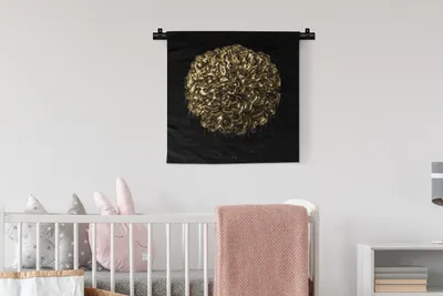 Produktbild von MuchoWow® Wandteppich Wandbehang Blumen - Blätter - Gold 60x60 cm Tapisserie Dekoration Wandtuch - Dekorationen - Wand Decke