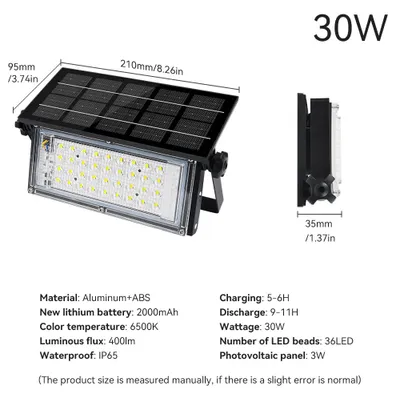 Image de Projecteurs solaires à LED - Modèle 30 W, lot de 2 - Indice de protection IP65 - Avec télécommande - Pour une utilisation extérieure - En aluminium