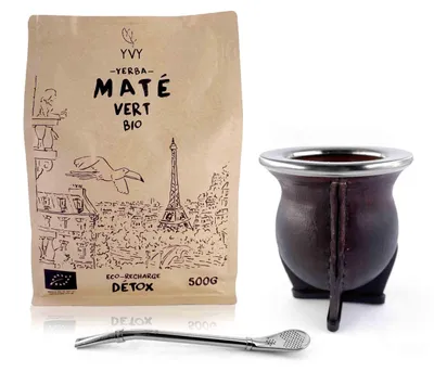 Produktbild von YVY MATÉ – Mate-Set Camionero Keramik – Kalebasse + Bombilla +  Yerba Mate Grün 500 g – Geschenkset, Handwerk