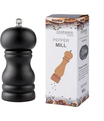 Produktbild von INF Schwarze 4-Zoll-Pfeffermühle aus Holz, manuell einstellbar