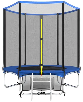 Produktbild von Kinder Gartentrampolin - Trampolin 183 cm - Sicherheitsnetz - Leiter 2 Stufen - Randabdeckung - Aufbewahrungstasche - 80 kg belastbar - Blau