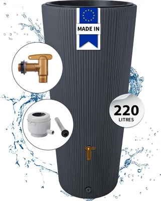 Image de 4rain VASO 2in1 DECOR récupérateur d'eau de pluie 220 L, gris graphite Incl. robinet en plastique et raccord de descente
