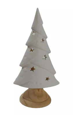 Produktbild von Deko Tannenbaum LED + Timer Baum Figur Skulptur Keramik Weihnachtsbaum