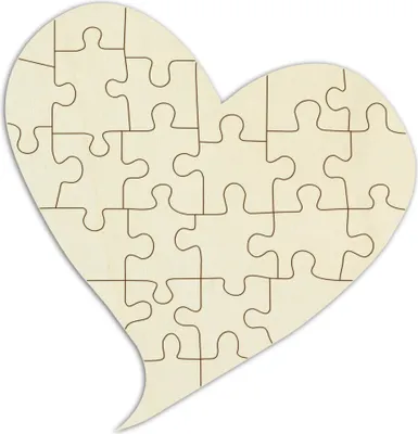 Produktbild von Personalisierbares Holzpuzzle, „Geschwungenes Herz“, zum selbst gestalten – 26 Teile, ca. 30,5 x 29 cm – Leeres Schichtholz-Puzzle inkl. Puzzlevorlage