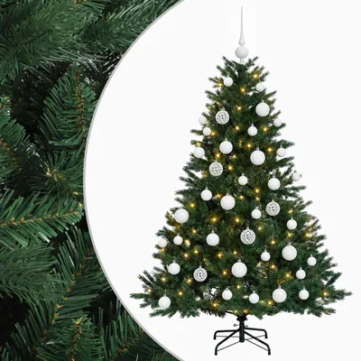 Image de Arbre de Noël artificiel vidaXL avec boules de Noël, 120 cm, 150 LED