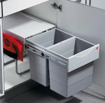 Produktbild von Mülleimer Hailo Tandem Einbau 40-90cm Schrank Abfalleimer mit Kehrset