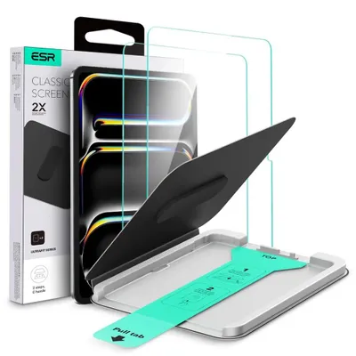 Obrázek produktu pro ESR – Ochranná fólie z tvrzeného skla UltraFit Tray s montážním rámečkem (2 ks) pro iPad Pro 13 (2024) / iPad Pro 13 (2025) – průhledná