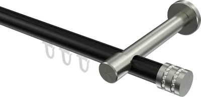Produktbild von Interdeco Innenlaufstange / Gardinenstange mit Innenlauf Schwarz / Edelstahl-Optik, Typ Prestige Estana (Glitzerkappe), 20 mm Ø 1-läufig, 160 cm