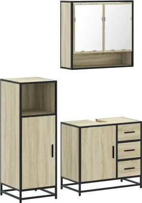 Produktbild von vidaXL 3-tlg. Badmöbel-Set Sonoma-Eiche Holzwerkstoff