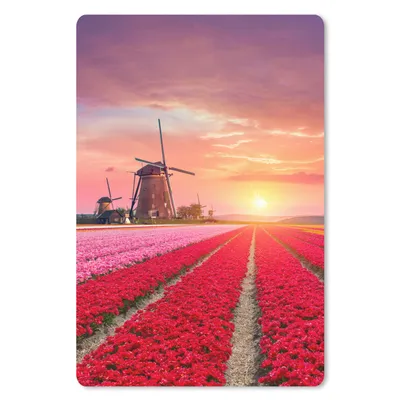 Produktbild von MuchoWow® Mauspad Mousepad Blumen - Windmühle - Tulpen - Sonnenuntergang - Rosa 18x27 cm - Mousepads - Maus Mat - Pad - Mausunterlage