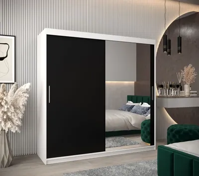 Produktbild von Schwebetürenschrank mit einer Breite von 200 cm TIMEA 2 – Weiß/Schwarz