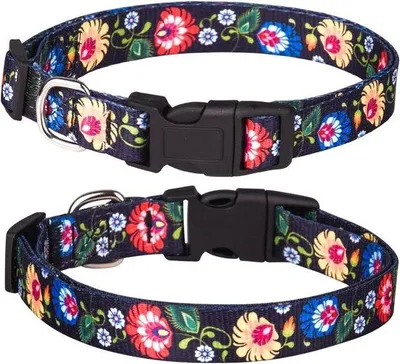 Produktbild von Halsband für mittelgroße bis große Hunde - weich verstellbarer Blumen-Puppy-Halsband (L: 38-61 cm schwarz)