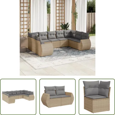 Produktbild von The Living Store 9-tlg. Garten-Sofagarnitur mit Kissen Beige Poly Rattan