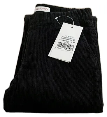 Produktbild von Silvia Vota Damen Cordhose 'Como' Schwarz – Elastikbund, Cordstoff, gerade Passform