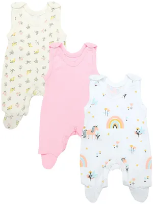 Produktbild von TupTam Baby Mädchen Strampler mit Fuß 3er Pack, Farbe: Pink_Einhorn_Blumen, Größe: 68
