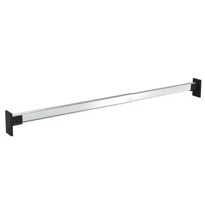 A single telescopic clothes rail, silver with black end caps, against a white background.